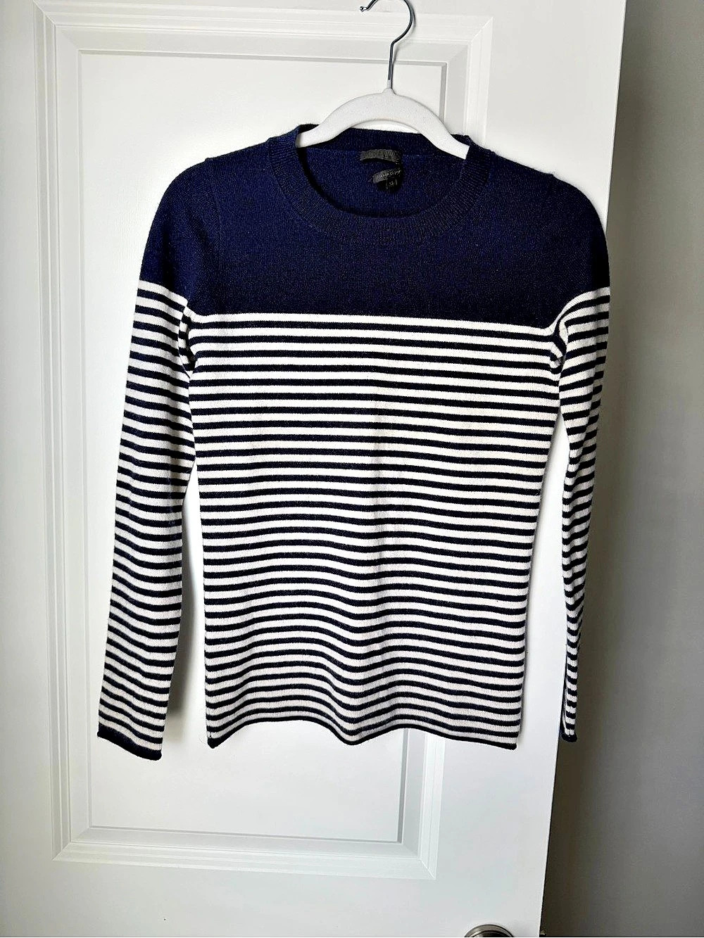 J.CREW Collection Women's Navy/White Striped 100% Cashmere Crewneck Sweater XS